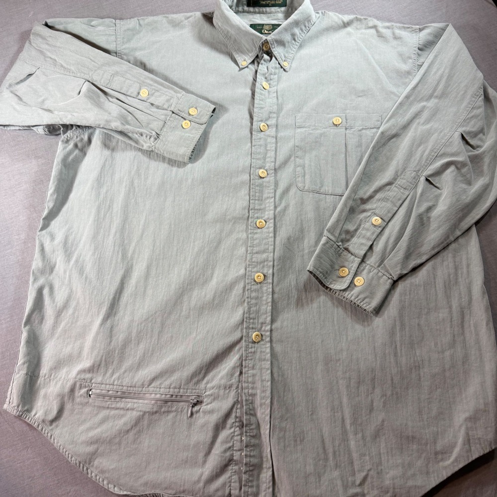 Orvis Button Down Shirt Mens XL Gray Excellent Security Pocket Cotton Blend Long - Picture 2 of 8